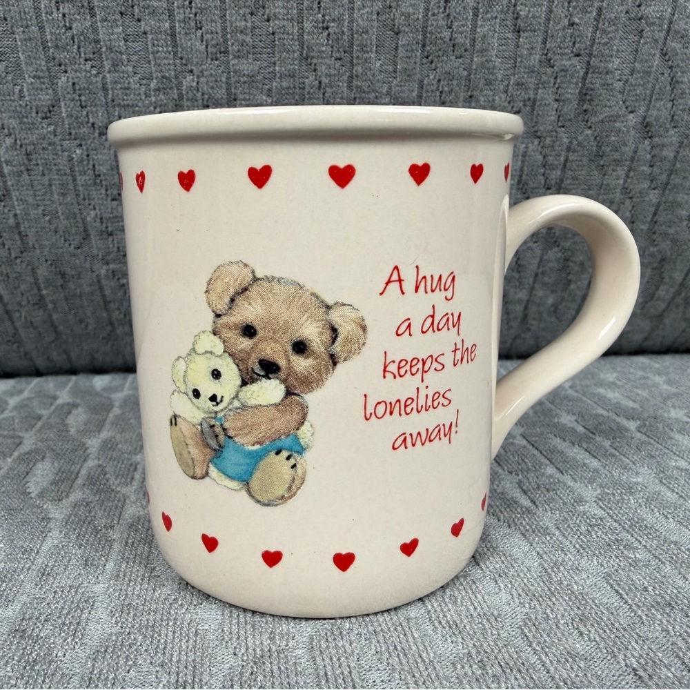 Vintage American Greetings Cream and Red Teddy Bear Mug